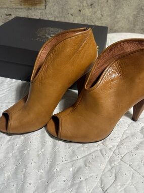 Vince Camuto Tan Leather Peep-Toe High Heel Ankle Booties